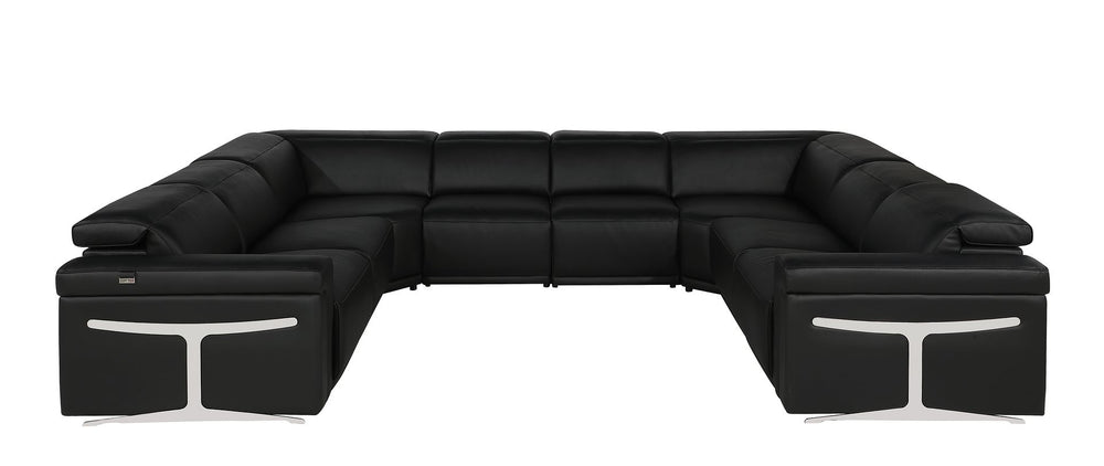 DivanItalia 1126 8-Piece U-Shaped Sectional Sofa in Top Grain Italian Leather with 4 Power Recliners & Power Headrests – No Console - Black
