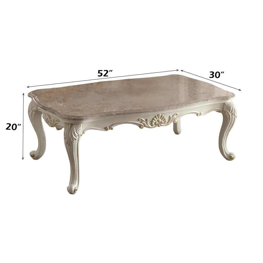 Chantelle - Coffee Table With Marble Top - Marble Top & Pearl White