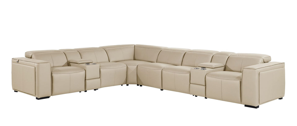 DivanItalia 1224 8-Piece L-Shaped Sectional Sofa in Top Grain Italian Leather with 3 Power Recliners & Power Headrests - Beige