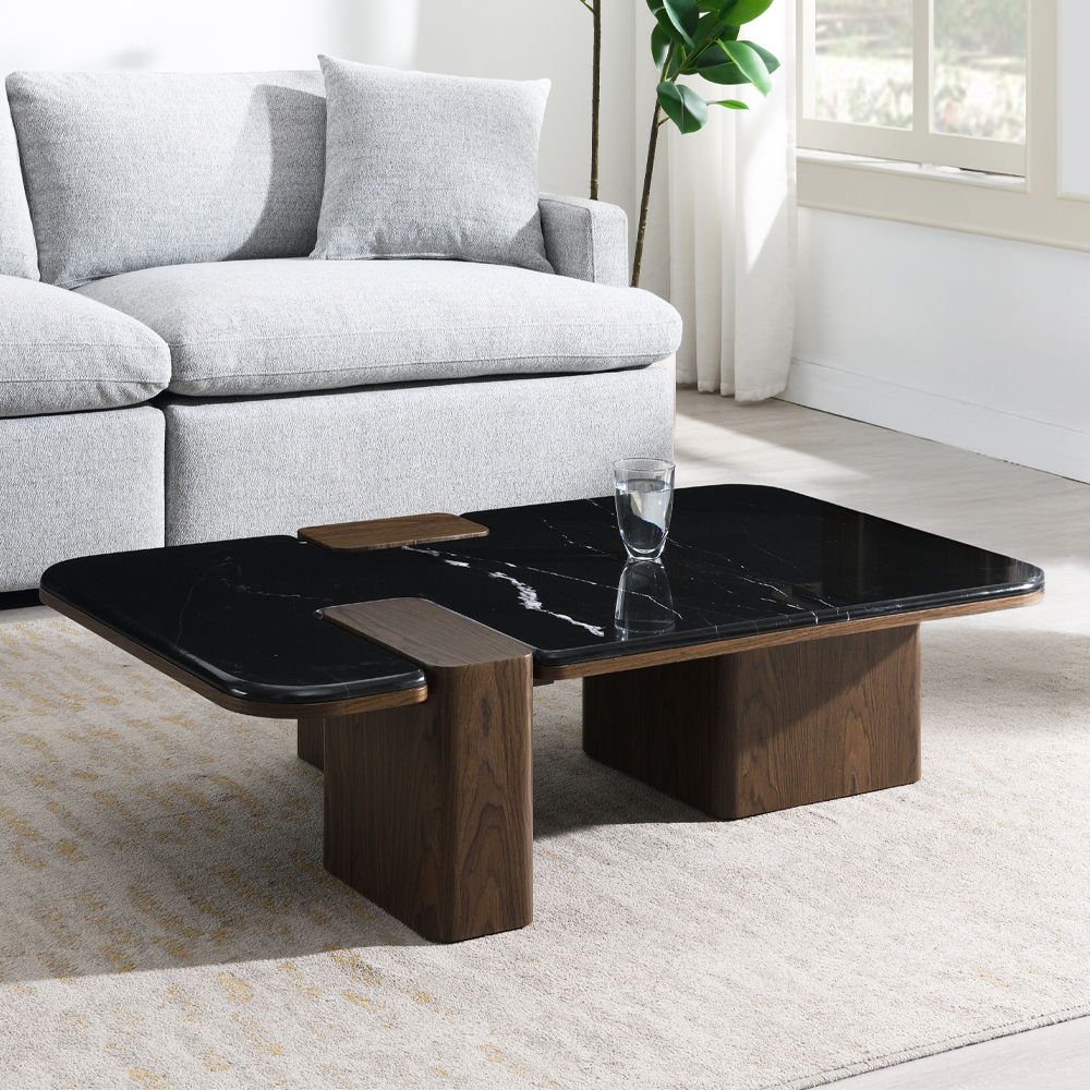 Dana - Coffee Table With Marble Top - Natural / Dark Walnut