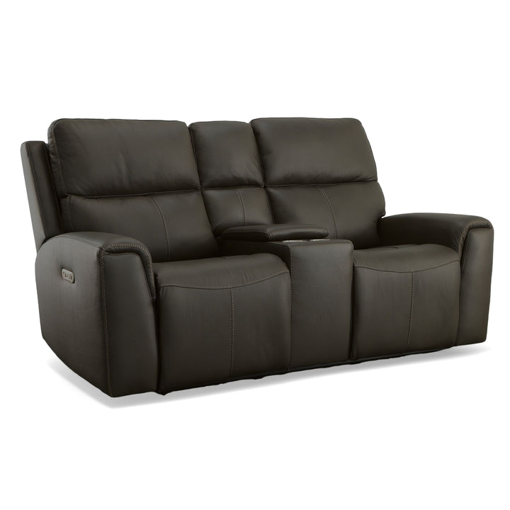 Jarvis Leather Power Reclining Loveseat with Console &amp; Power Headrests in Mica