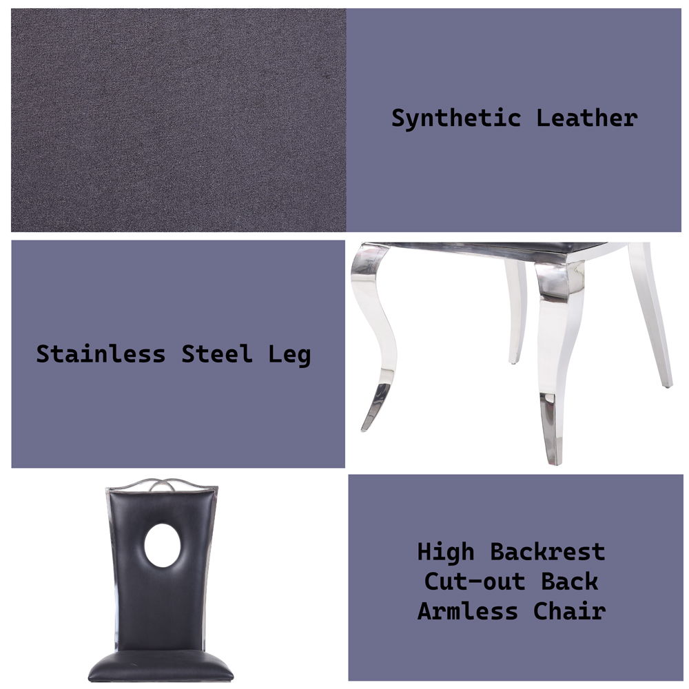 Cyrene - Side Chair Set of 2) - Black Synthetic Leather & Stainless Steel