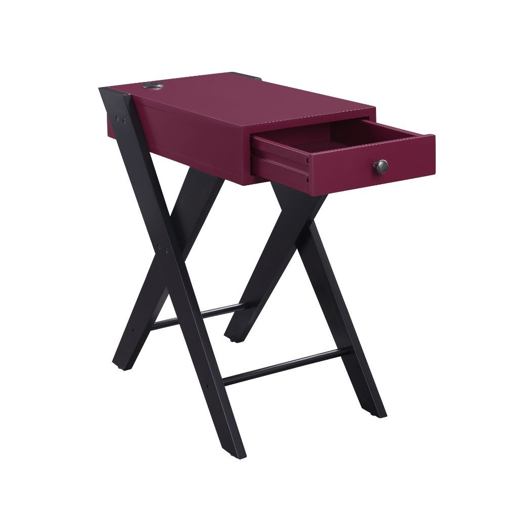 Fierce - Accent Table With USB - Burgundy & Black