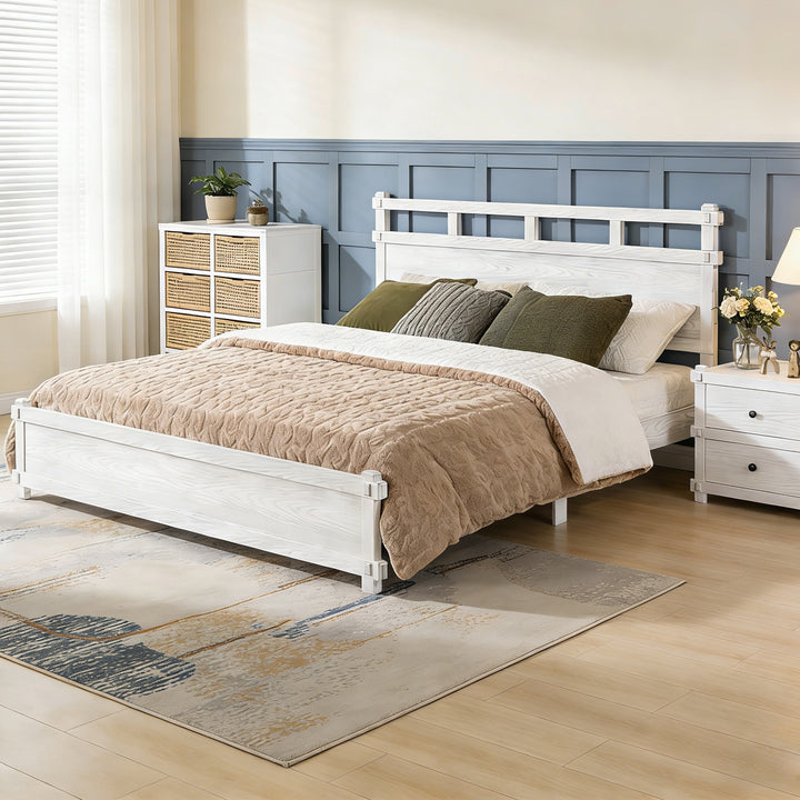 Farmhouse Wood Grain King Bed – Antique White