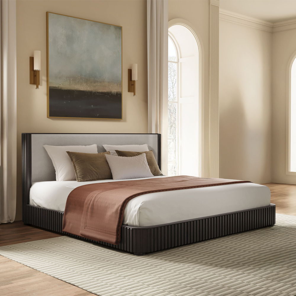 Clayten - Eastern King Bed - Fabric & Espresso