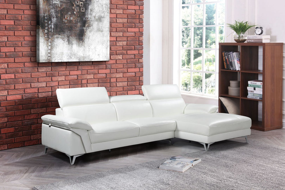 DivanItalia 727 Right Arm Facing Sectional with Adjustable Headrest in Top-Grain Italian Leather - White