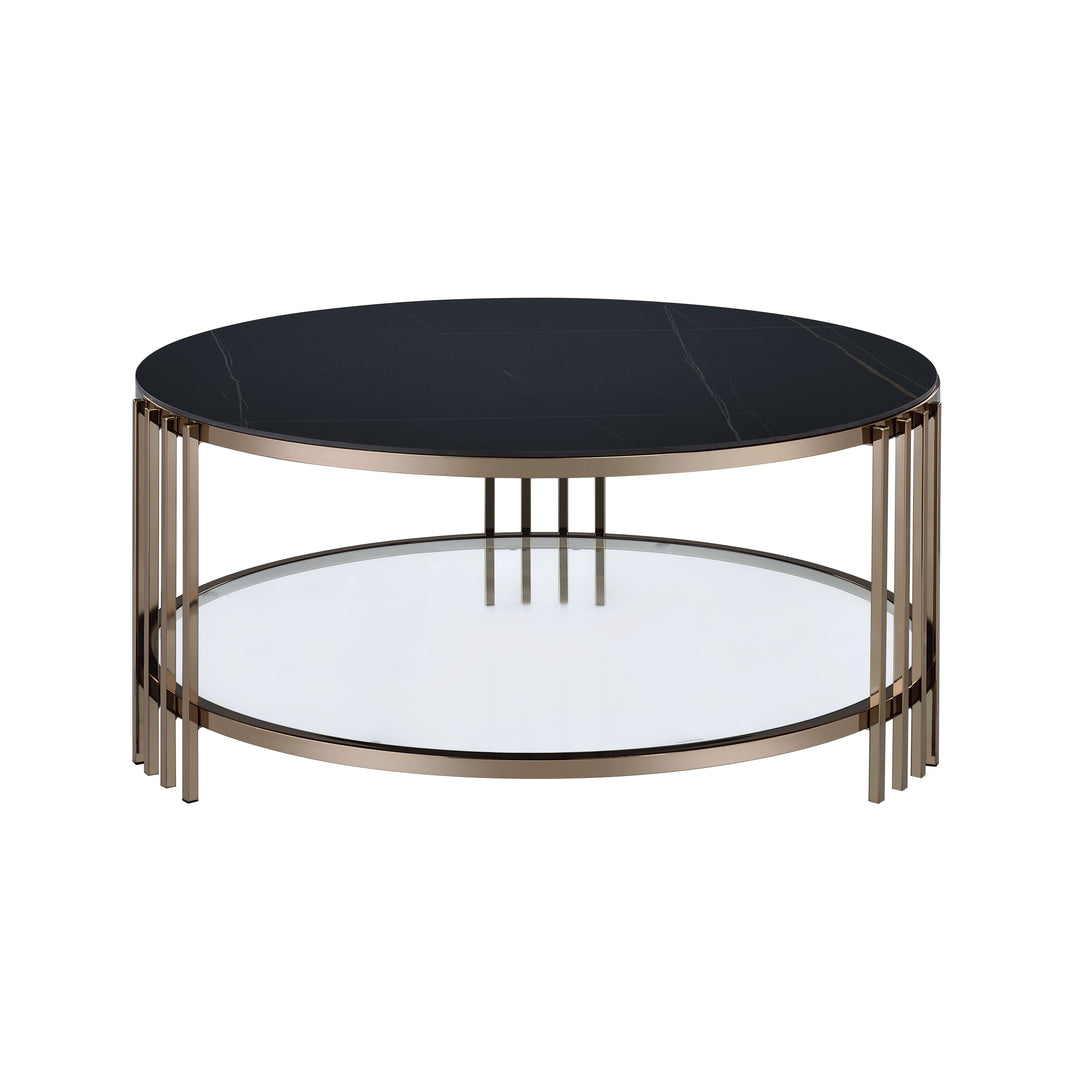 Abisha - Sintered Stone Top & Champagne Round Coffee Table - Black