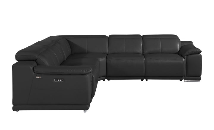 DivanItalia 9762 5-Piece L Shaped Top Grain Italian Leather Sectional Sofa with 3 Power Recliners - Black