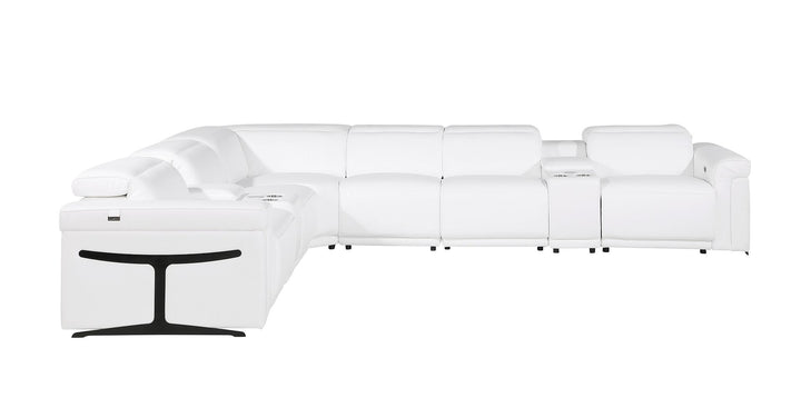 DivanItalia 1126 8-Piece L-Shaped Sectional Sofa in Top Grain Italian Leather with 4 Power Recliners &amp; Power Headrests - White