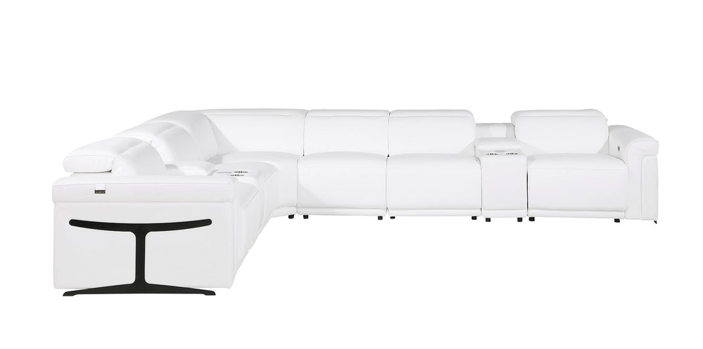 DivanItalia 1126 8-Piece L-Shaped Sectional Sofa in Top Grain Italian Leather with 4 Power Recliners & Power Headrests - White