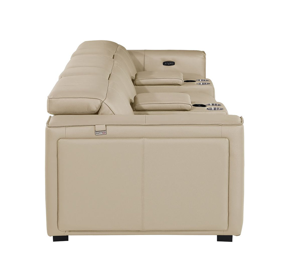DivanItalia 1224 5-Piece Modular Power Reclining Sofa in Top Grain Italian Leather with 3 Power Recliners & Power Headrests - Beige