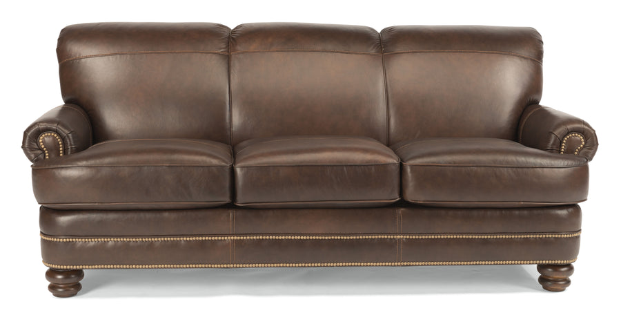 Flexsteel B3791-31 Bay Bridge  Leather Sofa, Nailhead Trim  Dark Brown
