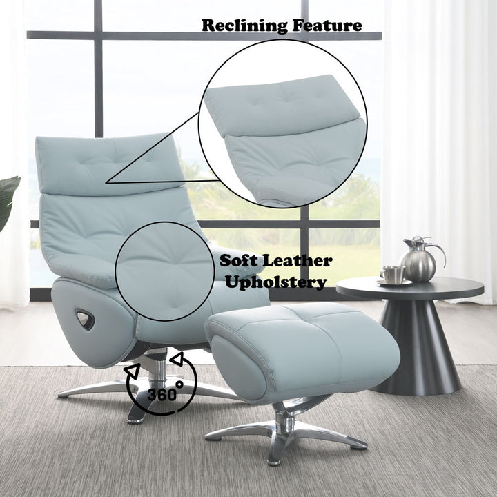 Janella - Motion Accent Chair With Swivel & Ottoman - Babyblue Leather