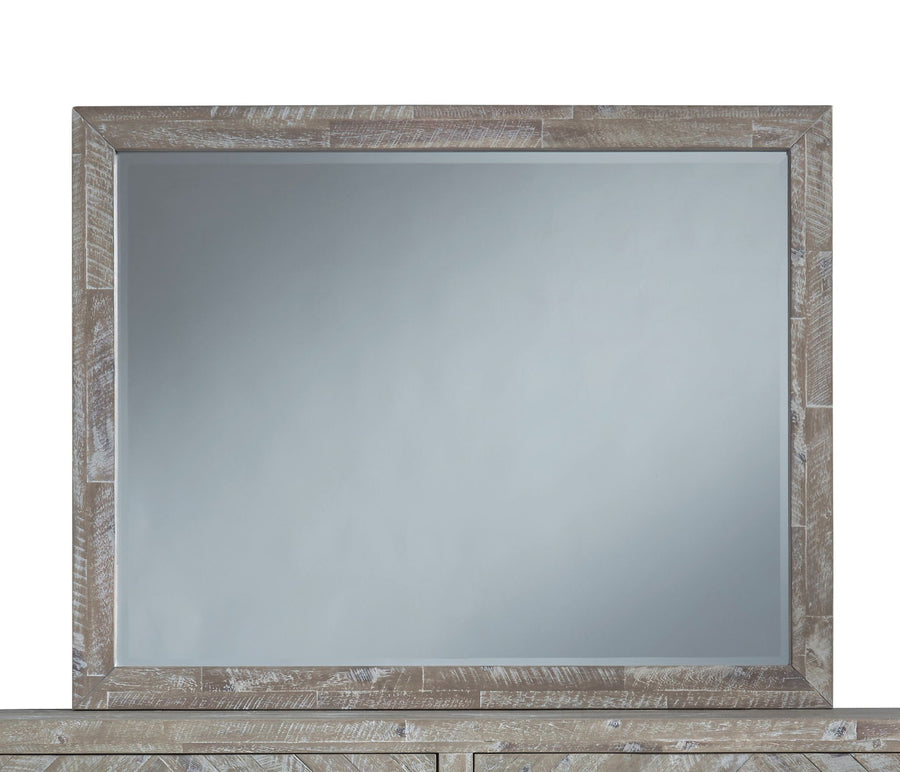 Modus Furniture 5Qs383 Herringbone Solid Wood Beveled Glass Mirror In Rustic Latte