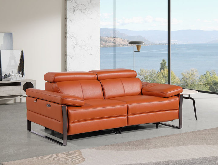 DivanItalia 1246 Top Grain Italian Leather Loveseat with Power Headrest - Camel