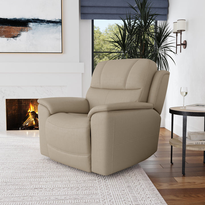Crew Leather Power Recliner with Power Headrest &amp; Lumbar in Pebble