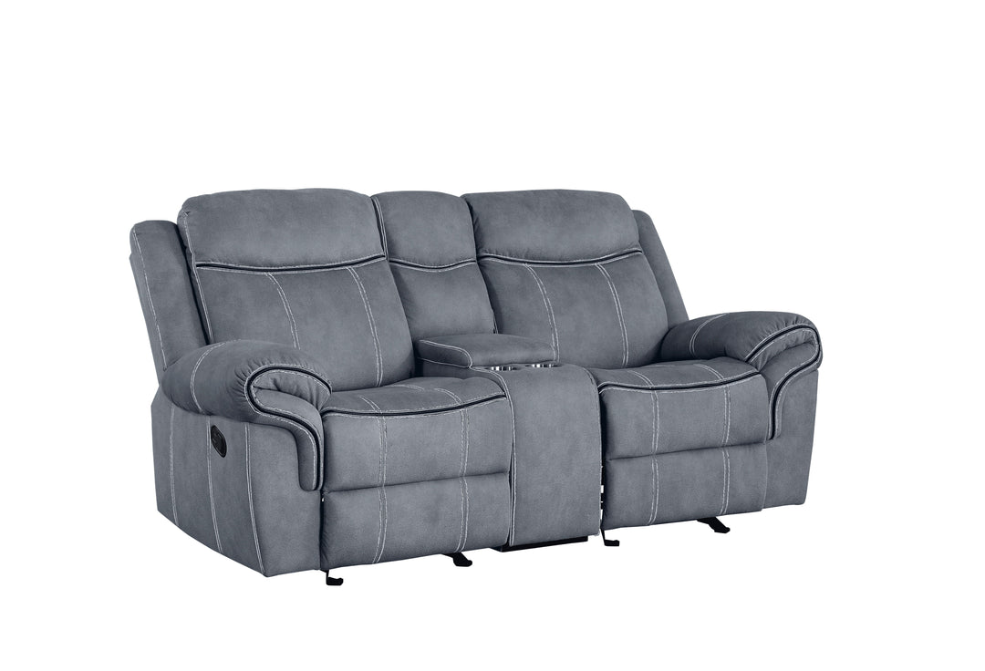 Zubaida - Two Tone Velvet Recliner Loveseat With USB Port Console - Gray