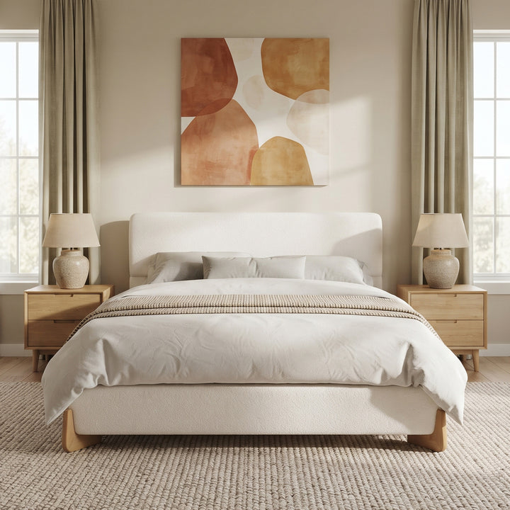 Boucle Upholstered Full Bed – White