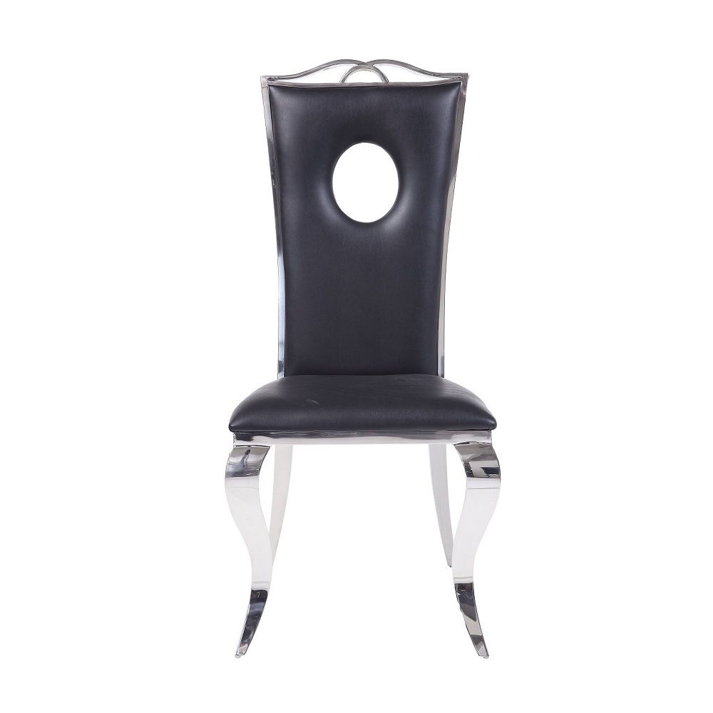 Cyrene - Side Chair Set of 2) - Black Synthetic Leather & Stainless Steel