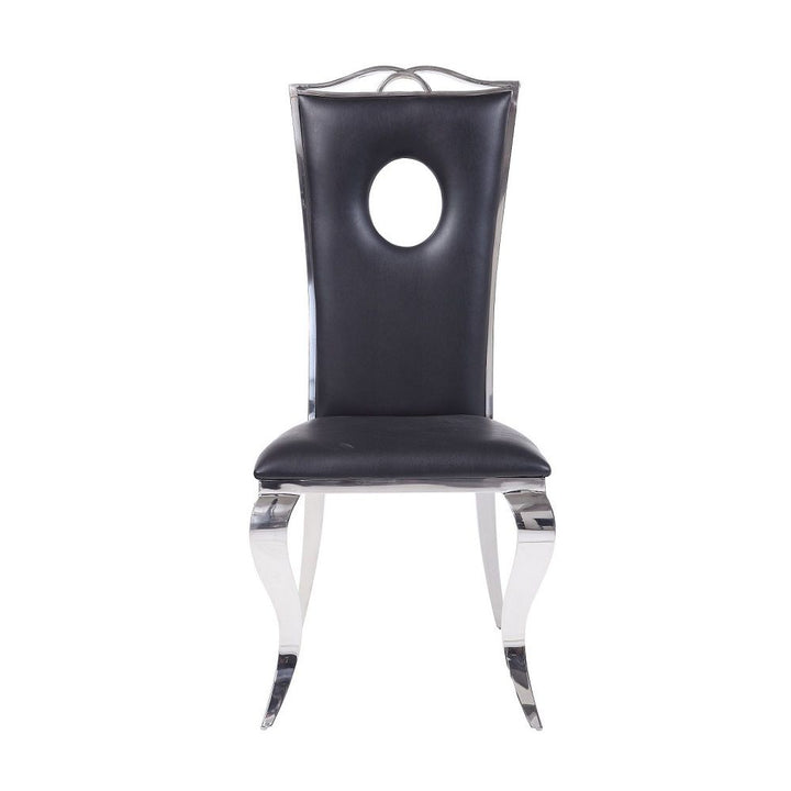 Cyrene - Side Chair Set of 2) - Black Synthetic Leather & Stainless Steel