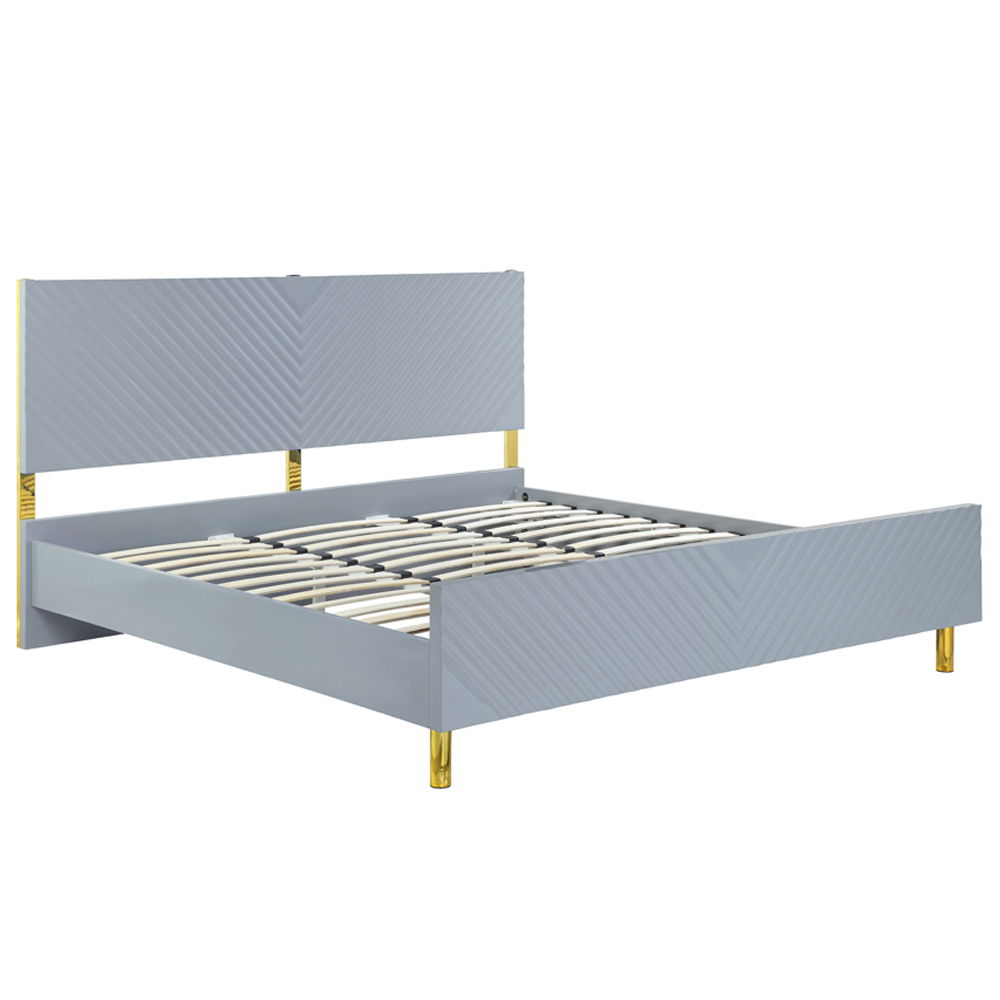 Gaines - Eastern King Bed - Gray High Gloss