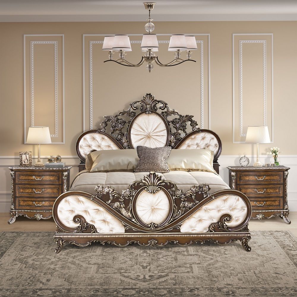 Devany - Queen Bed - Cream Fabric & Cherry
