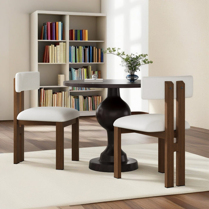 3- Piece Round Table Dining Set With Upholstered Dining Chairs And Metal Legs, White and Brown