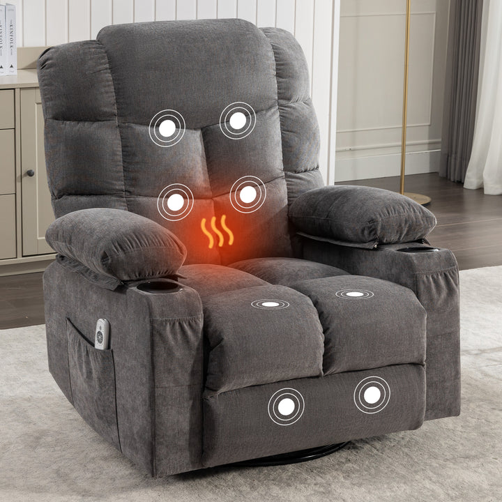 Rocker Recliner  with 2 Cup Holders, USB Charge Port, Soft Manual Massage and Heat