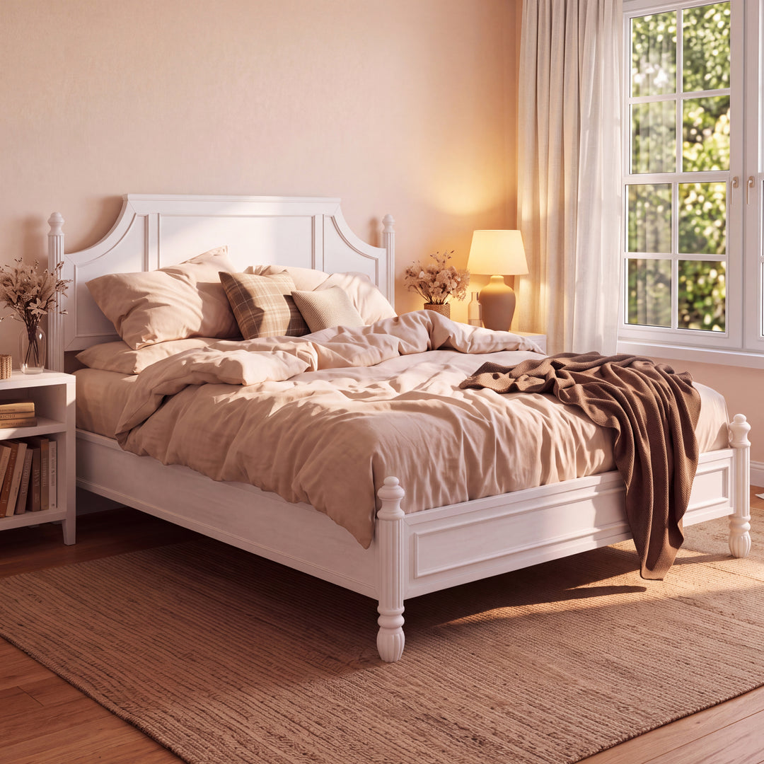 Carved Farmhouse California King Bed – White