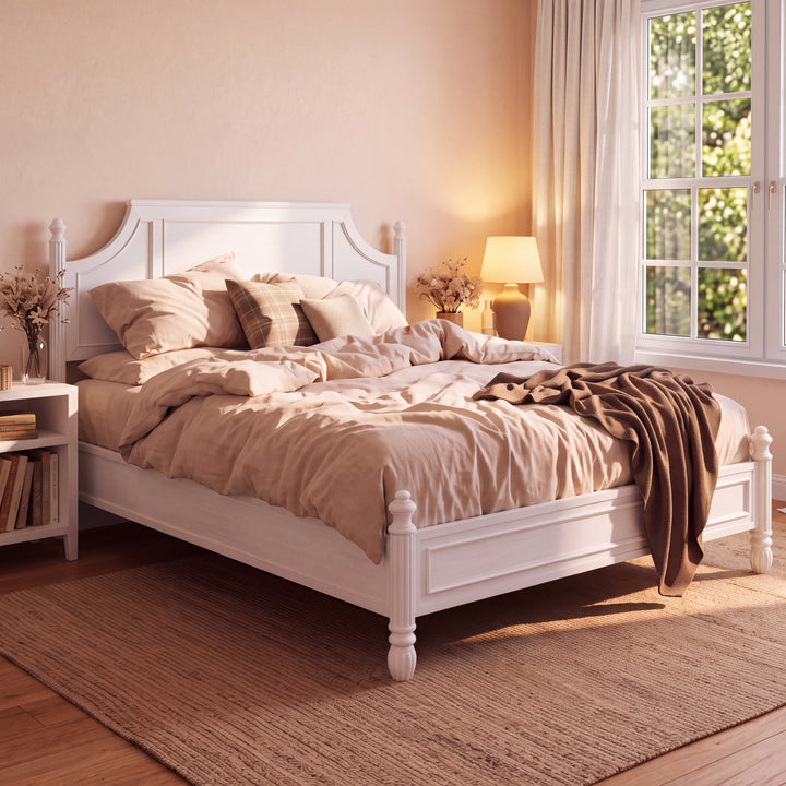 Carved Farmhouse California King Bed – White