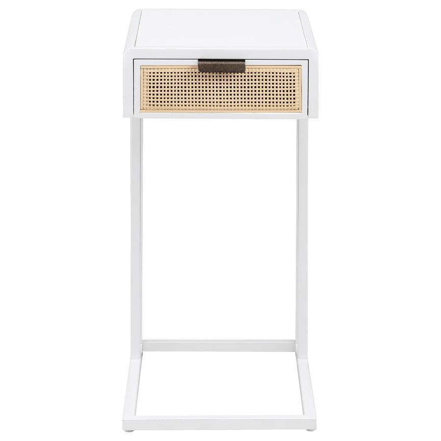 Amherst - 1-Drawer Radio Weave Cane Metal Side Table - White
