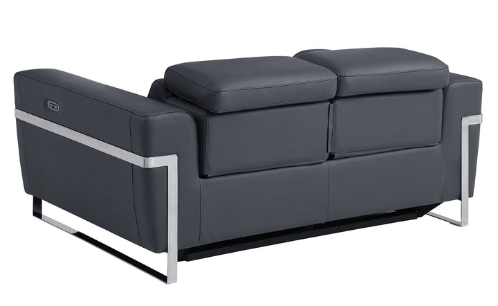 DivanItalia 990 Power Reclining 2-Piece Sofa Set with Power Headrest in Top-Grain Italian Leather - Dark Gray
