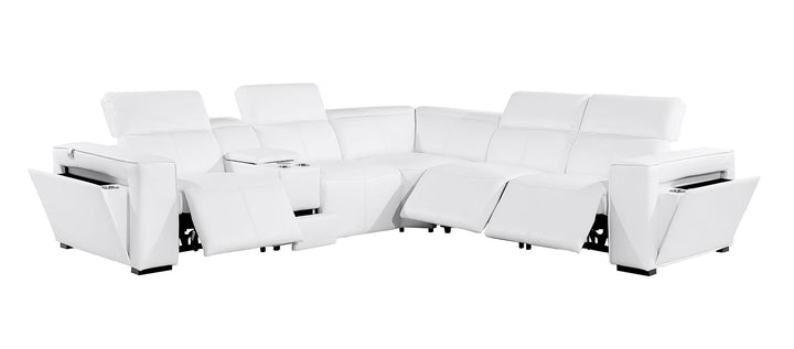 DivanItalia 1224 5-Piece L-Shaped Sectional Sofa in Top Grain Italian Leather with 3 Power Recliners &amp; Power Headrests - White