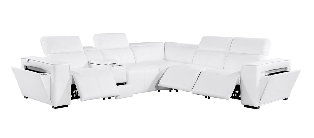 DivanItalia 1224 5-Piece L-Shaped Sectional Sofa in Top Grain Italian Leather with 3 Power Recliners & Power Headrests - White