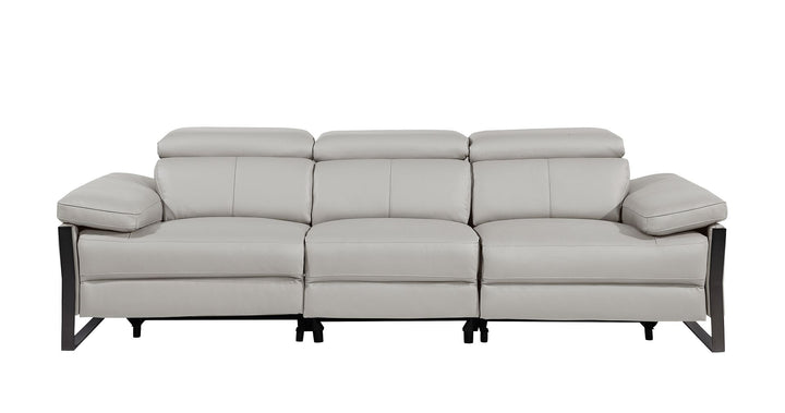 DivanItalia 1246 Modular Power Dual Reclining Sofa and Loveseat Set with Power Headrests – Top Grain Italian Leather - Light Gray