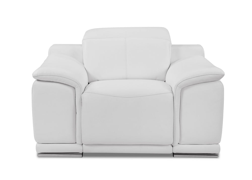 DivanItalia 9762 Top Grain Italian Leather Power Reclining Chair with Adjustable Headrests - White