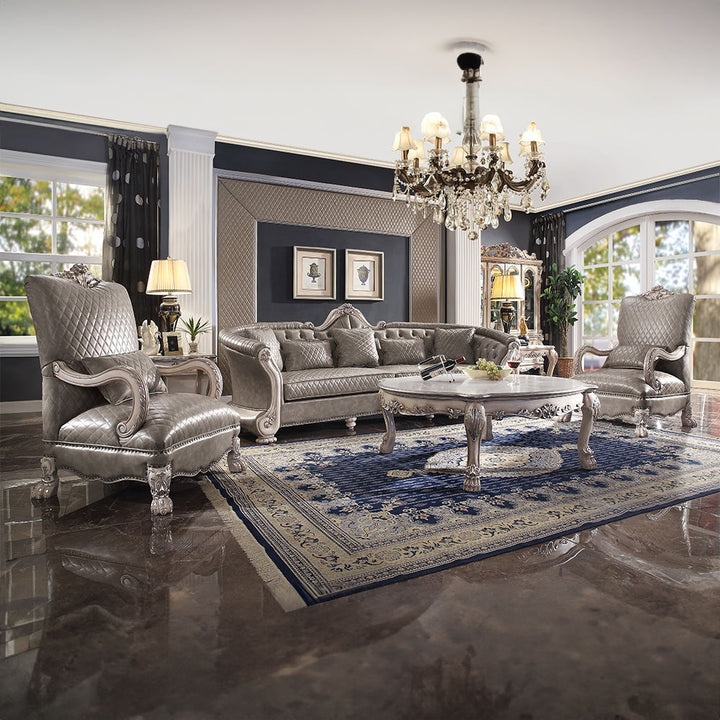 Dresden - Chair With Pillow - Synthetic Leather & Vintage Bone White