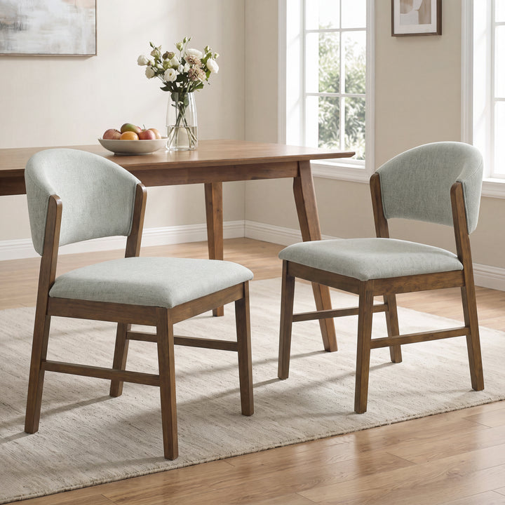 Mid-Century Linen-Look Dining Chair – Gray Green (Set of 2)