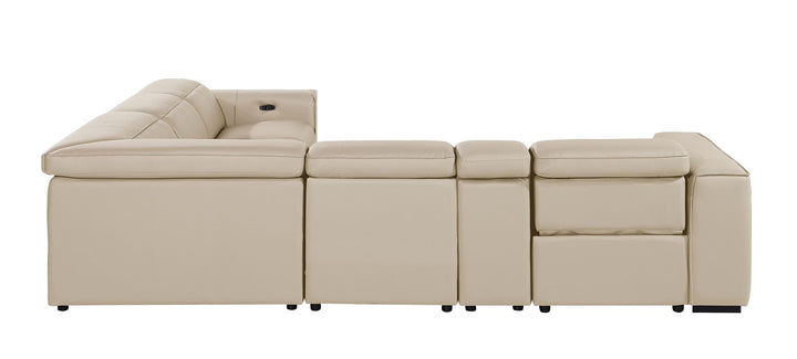 DivanItalia 1224 6-Piece L-Shaped Sectional Sofa in Top Grain Italian Leather with 3 Power Recliners &amp; Power Headrests - Beige