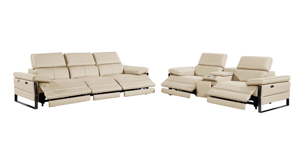 DivanItalia 1246 Modular Power Triple Reclining Sofa and Console Loveseat Set with Power Headrests – Top Grain Italian Leather - Beige