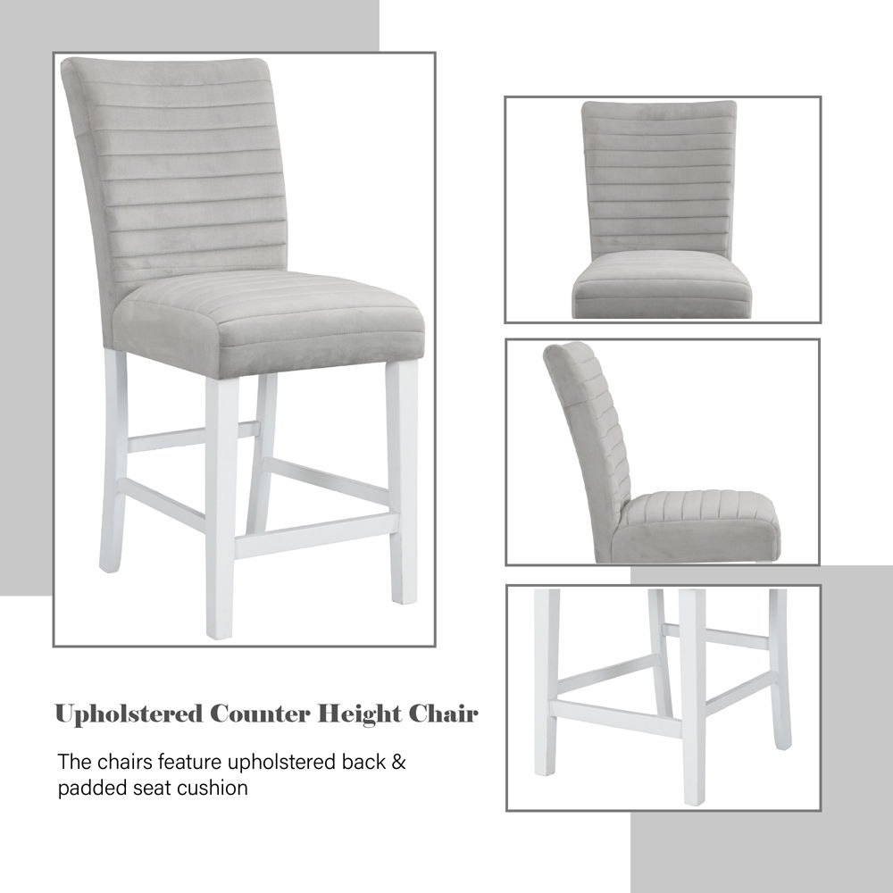 Elizaveta - Counter Height Chair Set of 2) - Gray Velvet &White High Gloss