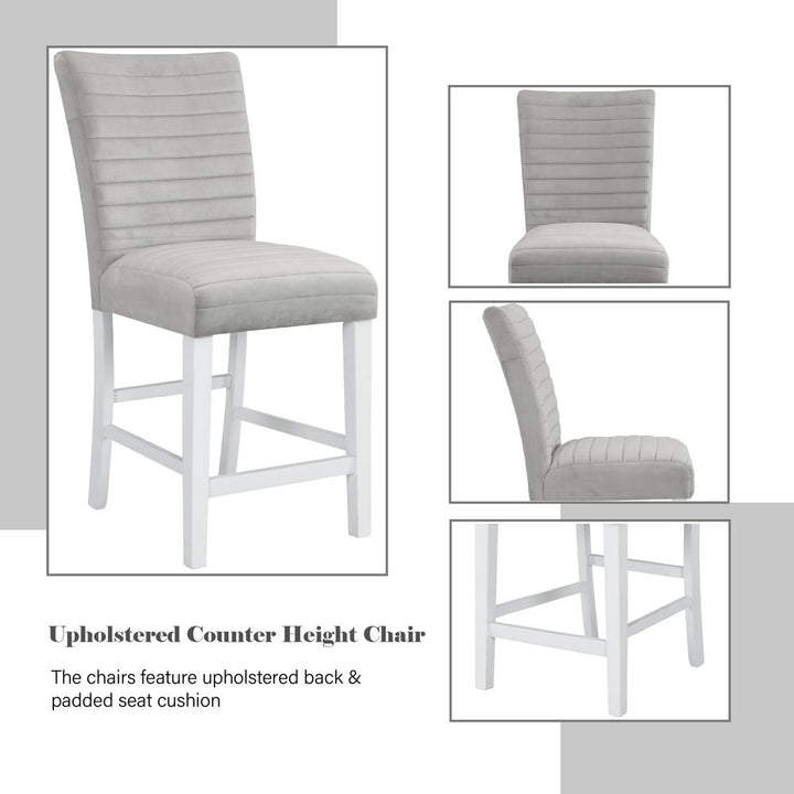 Elizaveta - Counter Height Chair Set of 2) - Gray Velvet &White High Gloss