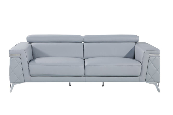DivanItalia 1140 3-Piece Sofa Set with Adjustable Headrest in Top-Grain Italian Leather - Light Blue