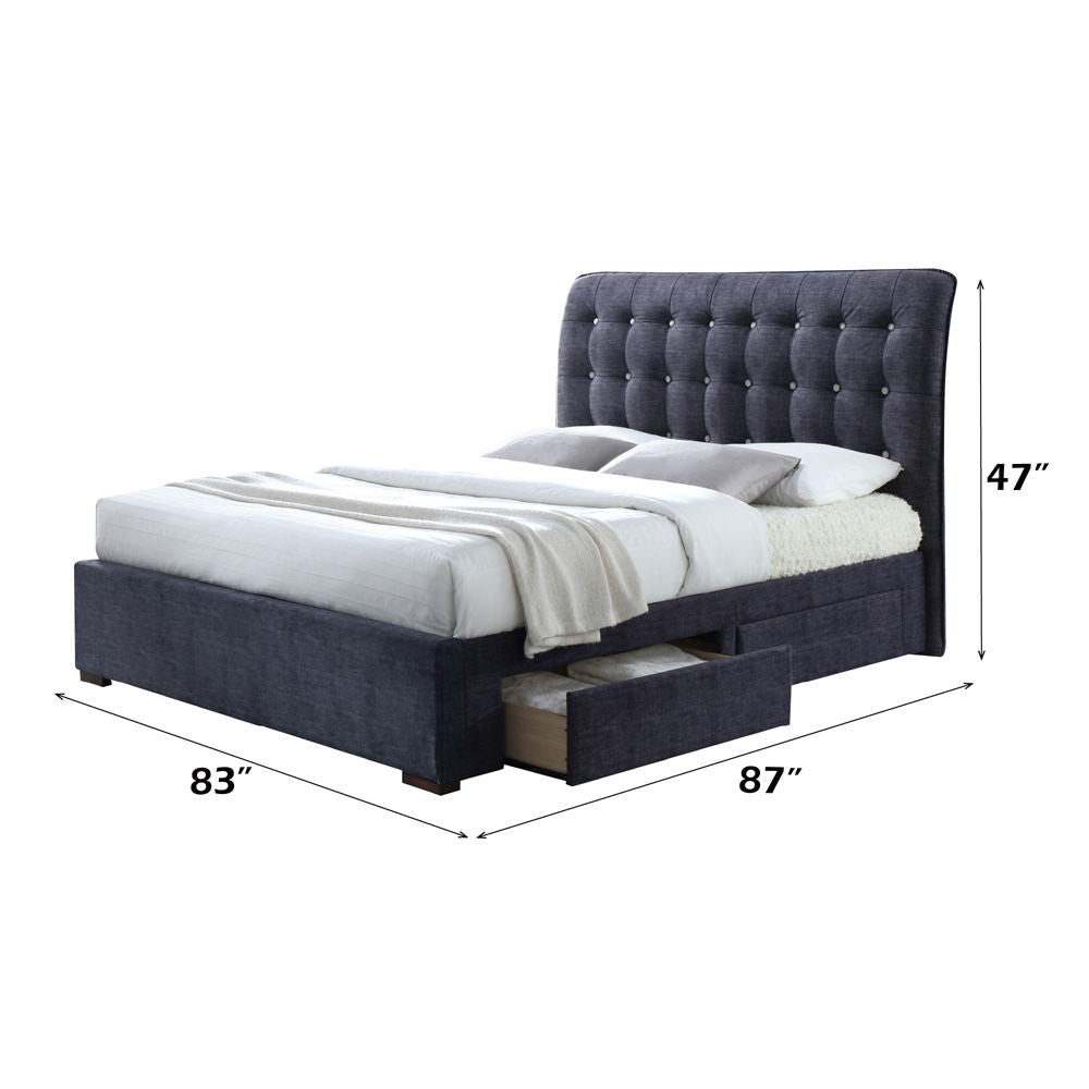 Drorit - Eastern King Bed With Storage - Dark Gray Fabric