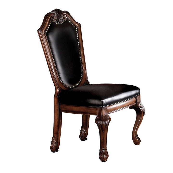Chateau De Ville - Side Chair Set of 2) - Black Synthetic Leather & Cherry