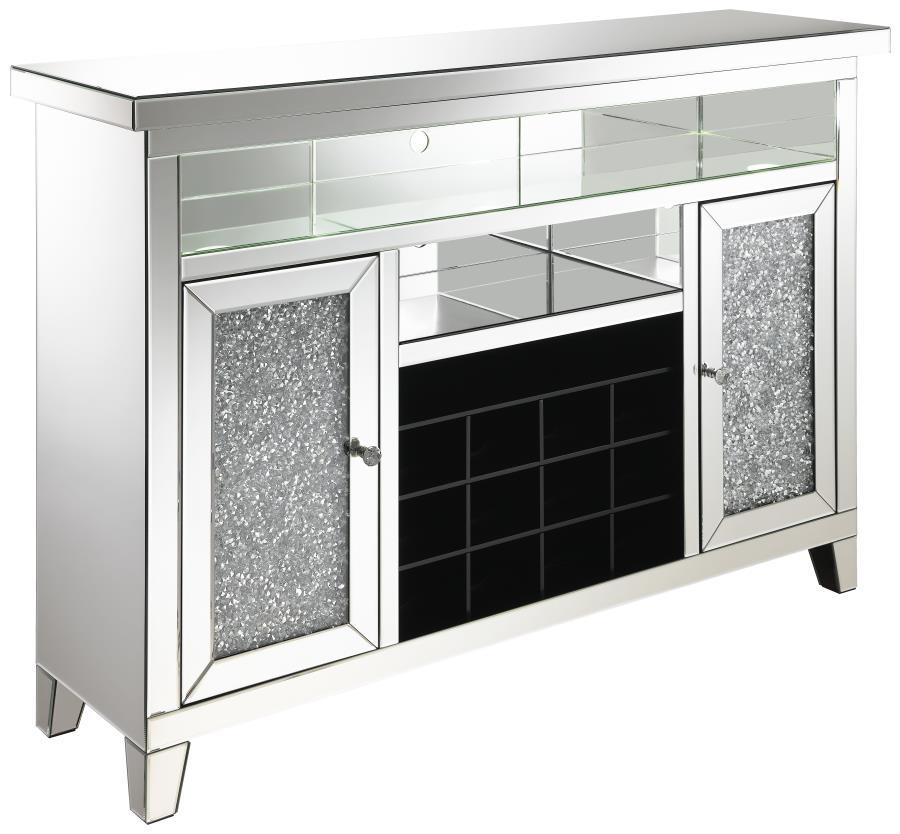 Coaster Furniture Melinda - 2-Door LED Mirrored Wine Storage Bar Cabinet - Silver
