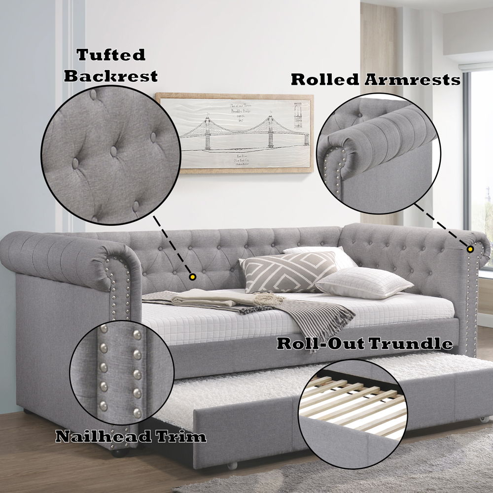 Justice - Twin Daybed With Trundle - Smoke Gray Fabric