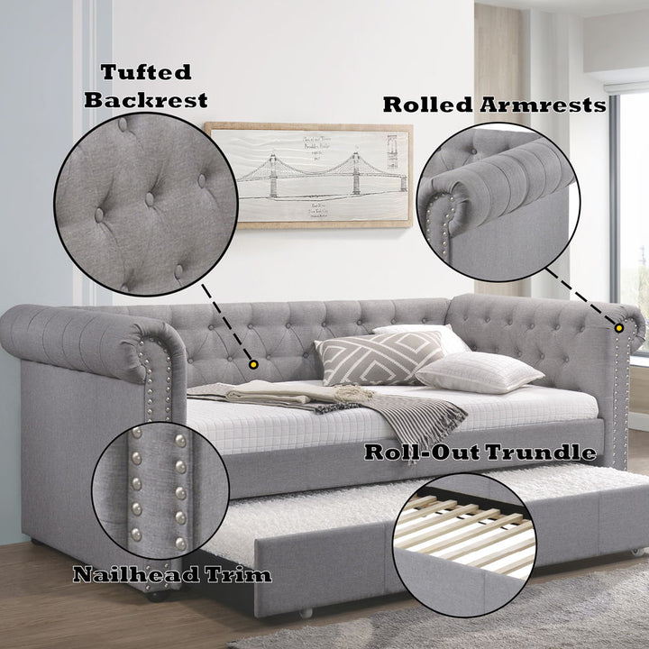 Justice - Twin Daybed With Trundle - Smoke Gray Fabric