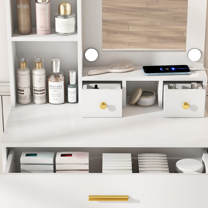compact-white-vanity-table-with-mirror-adjustable-led-lights-hair-dryer-holder-stool