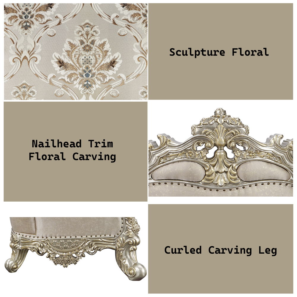 Danae - Chair With 2 Pillows - Fabric, Champagne & Gold